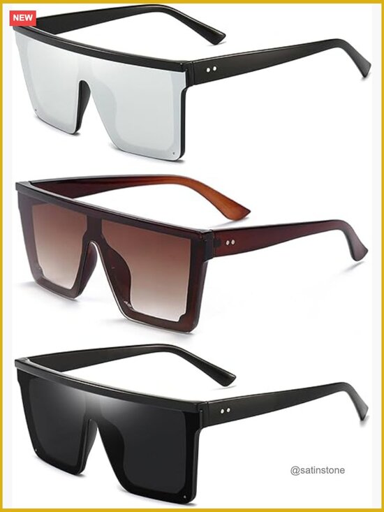 Oversized Square Sunglasses UV400 Protection Flat Top Black Frame Unisex